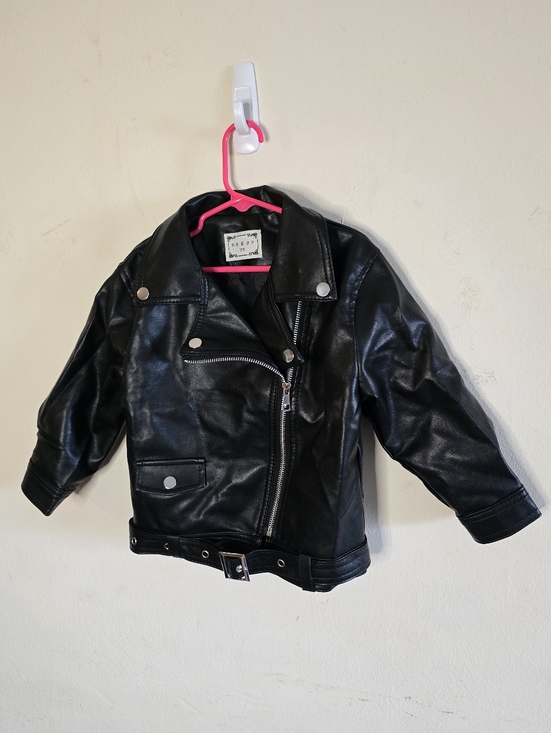 Kids Faux Leather Moto Jacket Black Biker Unisex Size 110 Edgy Style NWT - Picture 2 of 14